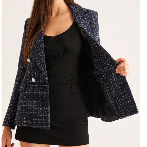 Classic Plaid Tweed Button Blazer jacket - Picture 6 of 11